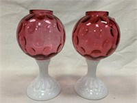 Pair Fenton Cranberry and white rose vase