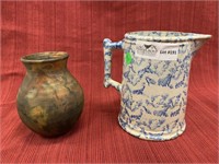 2 Unmatched pottery, Art pottery vase, blue