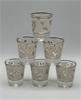 6 Mid Century Gold Rose Shot Glasses
