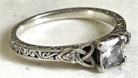 Sterling silver ring w/Celtic design & clear stone