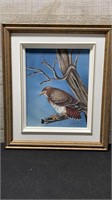 Framed Bird Painting On Canvas Signed Barbara ( 13