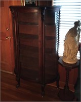 Lions Head Claw Foot Oak Bow Front China Cabinet