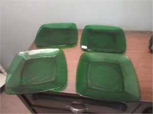 emerald green square glass plates