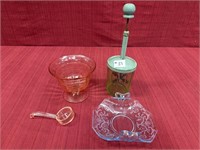 3 Items: Pink Depression Glass Bowl/Compote with