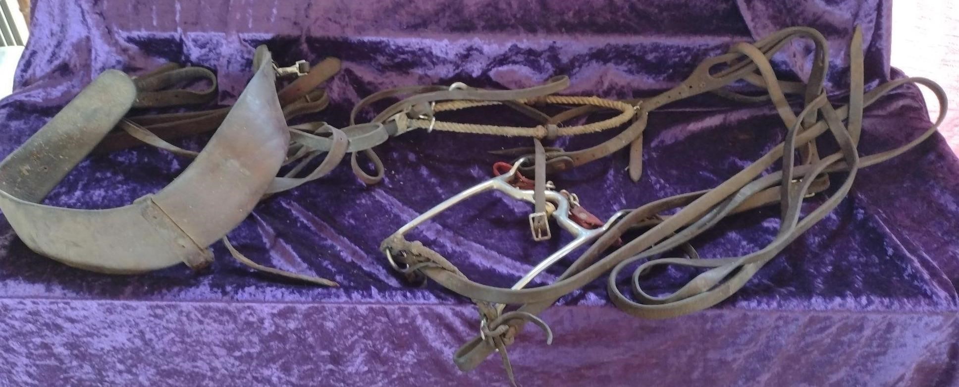 BIT WITH SWEET ROLLER, BREAST COLLAR VINTAGE TACK