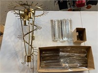 Brass chandelier with plastic prisms