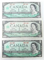 3 billets de 1$ 1867-1967, 100 ans du Canada