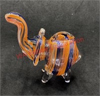 Glass pipe orange and blue striped elephant