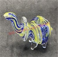 Glass pipe blue and yellow striped elephant