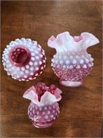 Trio of Pink Hobnail Pieces