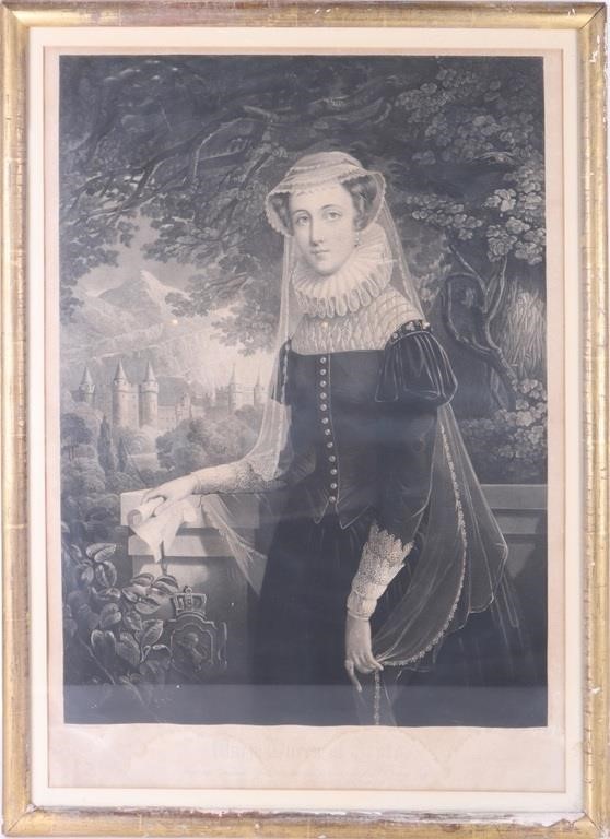 MARY QUEEN OF SCOTS 1853 LITHOGRAPH FRAMED