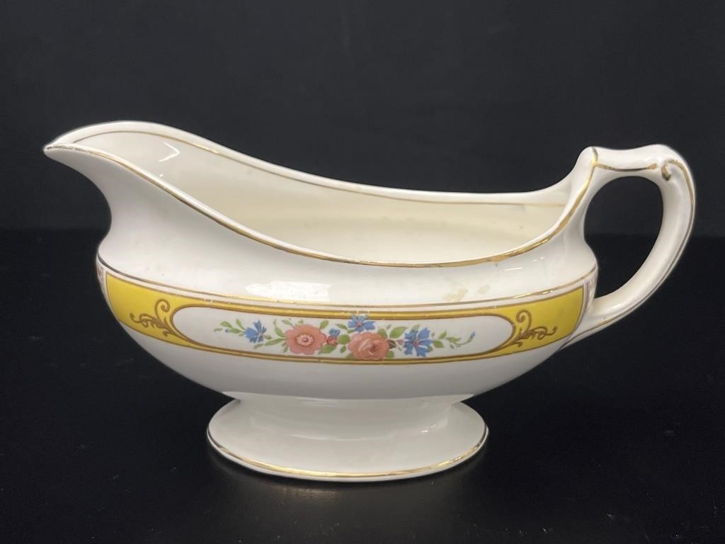 Antique English Floral Gravy Boat (Laurel Wreath)