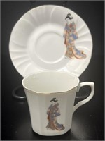 Japanese Geisha White Pocrelain Teacup & Saucer