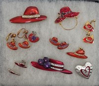 (10) pcs Red Hat Society Pins, Earrings,