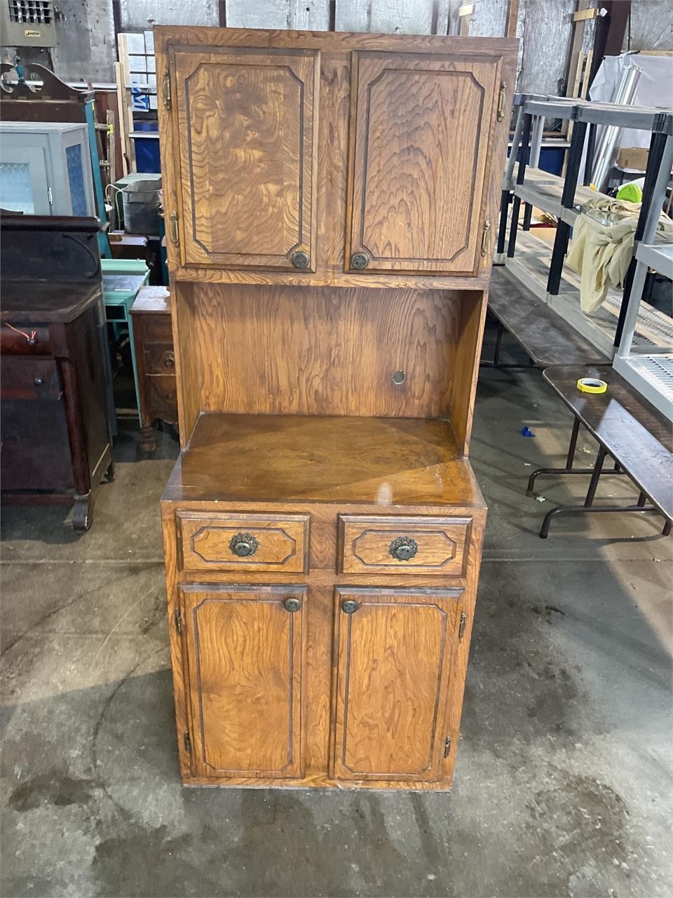 Vtg wood hutch, 29”w x 21”d x 73”t