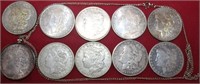 10pc Morgan Silver Dollars 1892o, 1921, 1879,