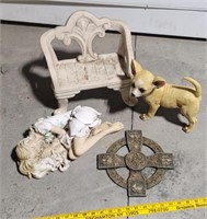 4pcs - resin garden figures- dog, bench, etc
