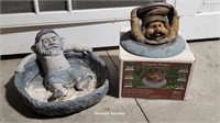 2 garden statues - bird bath and ground peeker -