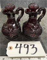 2 6" Tall Cranberry Avon Glass Bottles