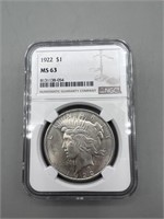 1922 MS63 $1 Peace Silver Dollar