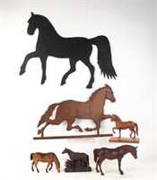 Lot of Carved Wooden Horse Figures & Silhouettes