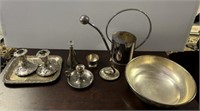 GROUP OF ASSORTED SILVERPLATED ITEMS, CANDLE