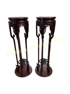 Pair Carved Fern Stands