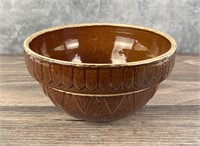 Yellow Ware Brown Glazed Picket Fence Mixing Bowl
