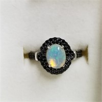 Opal and black ring