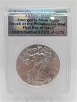 2020 P ANACS FIRST DAY ISSUE EMERGENCY MS69 EAGLE