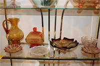 7pc Art Glass; Amberina Candy Dish, etc