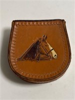 VINTAGE LEATHER HORSE THEMED CUFFLINK BOX