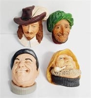 Vintage Chalkware Wall Hanging Heads