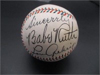 Babe Ruth, Lou Gehrig Signed Red & Blue Baseball