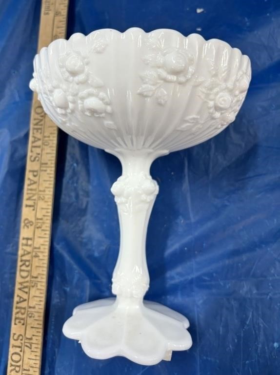 Vintage Fenton Cottage Roses Pedestal Bowl