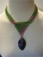 ALUMINUM CHAIN LINK LIME & PINK CHOKER NECKLACE