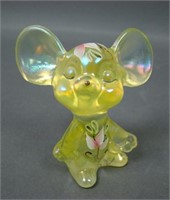 Fenton Vaseline Decorated Mouse Figurine