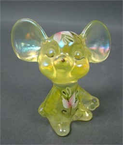 Fenton Vaseline Decorated Mouse Figurine