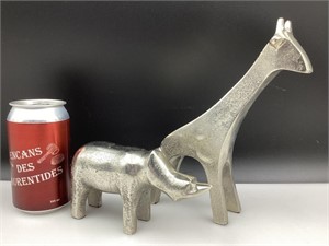 2 figurines animales en métal argenté