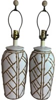 Hollywood Regency Faux Bamboo Beige Icing Lamps