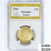 1907 $10 Gold Eagle PGA MS61 No Motto