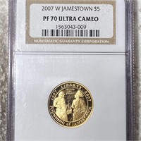 2007-W $5 Jamestown Gold NGC-PF70ULTCAM 1/4th Oz