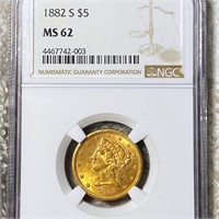 1882-S $5 Gold Half Eagle NGC - MS62