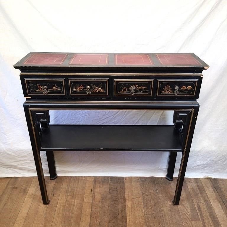 Asian Painted Black Console Table