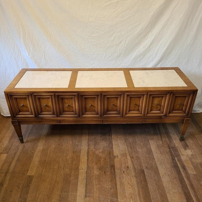 Mid-Century Marble Top Low Credenza