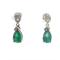 9ct W/G Emerald & Dia earrings