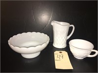 VINTAGE E.O. BRODY CO. MILK GLASS PITCHER AND MORE