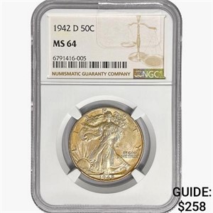 1942-D Walking Liberty Half Dollar NGC MS64