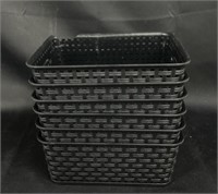 6- Plastic Woven 10”x7.5” Baskets, Black (One