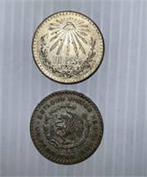 Mexico One Peso Coins 1922 & 1964